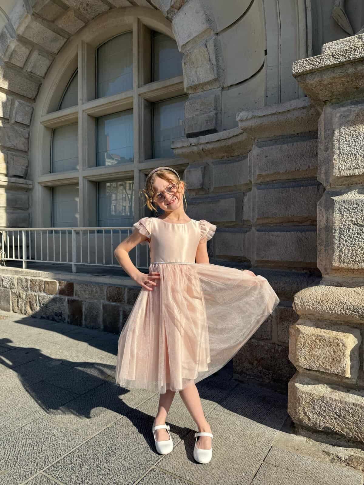 robe fille or rose en tulle